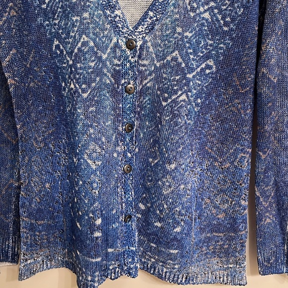 Nic + Zoe Tribal Hand Printed Lightweight Linen Blend Cardigan Blue, Petite S - Picture 2 of 11
